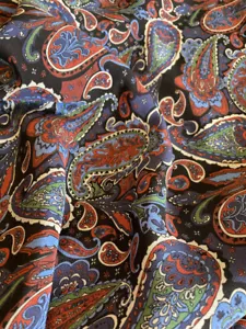 Paisley Print  - 100% Pure Mulberry  Silk fabric Crepe de Chine  - Picture 1 of 11