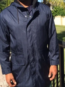 Kenneth Cole Reaction Blue Pinstriped Hooded Jacket Small - Picture 1 of 9