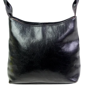 Hobo International SMOOTH BLACK GENUINE LEATHER ZIP X-BODY SHOULDER BAG PURSE - Picture 1 of 14