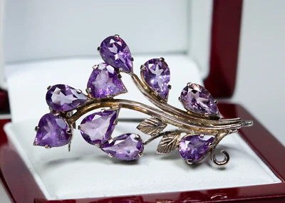 Argento - Spilla Vintage - Ametiste Naturali - Immagine 1 di 4