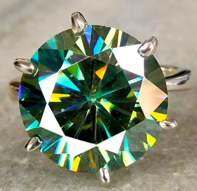 Anillo de cóctel solitario de diamantes azules verdosos tratados certificado 11 quilates, plata 925 Foto 1 de 4