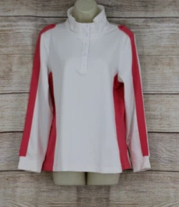 Greg Norman Shark Womens Sz Large Quarter Snap Mesh Long Sleeve Shirt White Pink - Picture 1 of 13