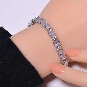 White Topaz & Cubic Zirconia 925 Sterling Silver Tennis Bracelet 7.99" B73473545 - Picture 1 of 4