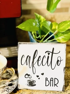 Cafecito Bar Wood Sign Farmhouse Wood Sign Rustic Handmade 5.5”x5.5”x.5” - Picture 1 of 3