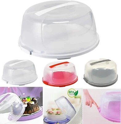 Large Round Cake Storage Carrier Box Container Clear Lockable Lid Cover 3 Colour - Image 1 of 4