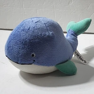 Carter's Blue & Green WHALE Plush Rattle Ribbed Sewn Eyes Baby Toy Lovey 10" - Picture 1 of 5