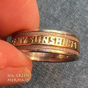 14k Yellow Gold & 925 "You Are My Sunshine" Ring. Double Band - Picture 1 of 12