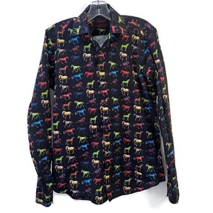 Jared Lang After Hours Long Sleeve Neon Horse Print Button-Up Shirt Size Small - Picture 1 of 13