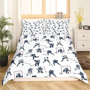 Ice Hockey Bedding Set for Kids Boys Girls Room Sports Event Pattern Duvet Co... - Bild 1 von 5