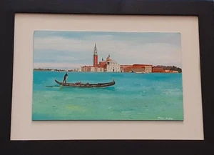 Frank Austin artista tavola olio arte gallese moderna laguna verde Venezia incorniciata  - Foto 1 di 2