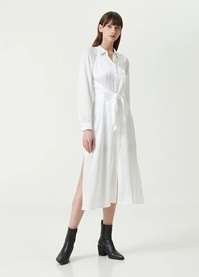 All Saints Mujer Talla 6/M Clanetta Blanco Midi Camisa Vestido Corbata Cintura Botón Brillante Foto 1 de 4