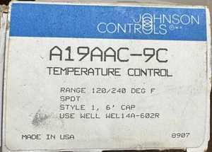 Johnson Controls A19AAC-9C Temperature Control Range 100/240 F - Picture 1 of 4