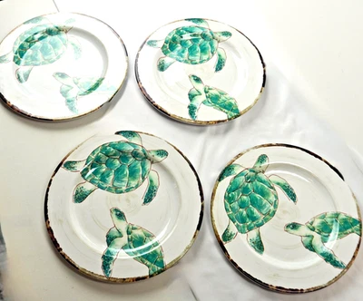4 platos de cena Tommy Bahama 11" melamina tortuga marina océano turquesa tropical Foto 1 de 4