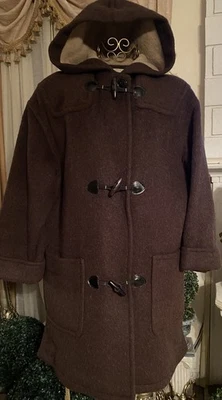 Abrigo de lana pura vintage Bill Blass Signature con capucha marrón de gran tamaño talla 8 Foto 1 de 4