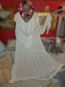 H&M Summer or Wedding Embossed Ivory Flounce Dress & UnderSlip Size:XXL 18 20 22 - Picture 1 of 17