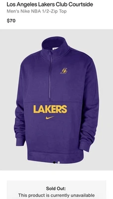 NWT Extra Large Lakers 1/2 Zip Club Courtside Top Fleece Sweater NBA FZ7493-504 - Image 1 of 4