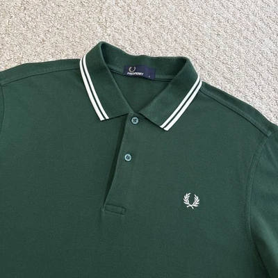 Fred Perry Twin Tipped Polo Shirt Green White Mens Large Mod Scooter 60s - Image 1 of 4