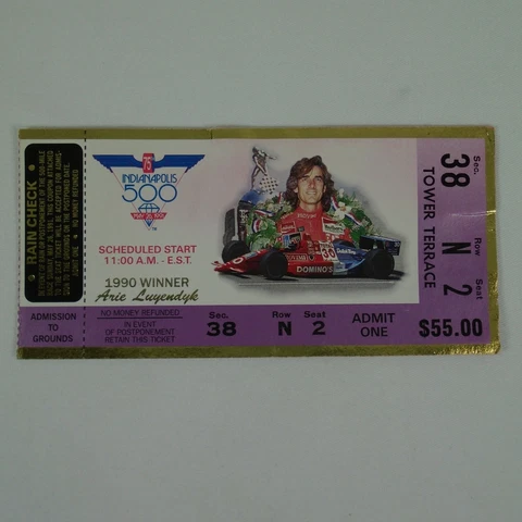 1991 Indy 500 Used Race Ticket Stub Tower Terrace Sec. 38 Row N Seat 2 Cover