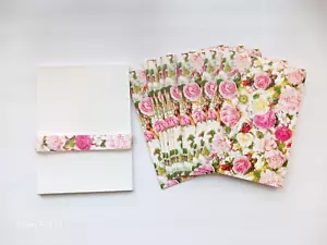 Lot of 11 BLANK FLORAL NOTE CARDS w/ ENVELOPES - FLOWERS - ROSES - PINK & YELLOW - Picture 1 of 2