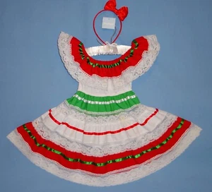 Mexican Dress-Girls-size 1-2-Toddler Fiesta-Cinco de Mayo costume-Hairband Bow - Picture 1 of 7