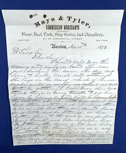 1873 Hand Letter MAYO & TYLER Merchants Boston ~ Beef, Ship Stores, Chandlery - Picture 1 of 8