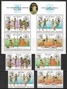 COOK ISLANDS 1983 - SET STAMPS & MINI-SHEET - SCOUTING 75 YEARS, SG 866-874 MNH. - Picture 1 of 1