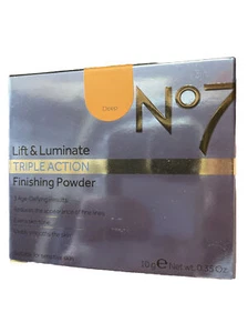 NEU (2er-Packung) Boots No7 Lift & Luminate Triple Action Finishing Powder Deep 0,35 Oz. - Bild 1 von 2
