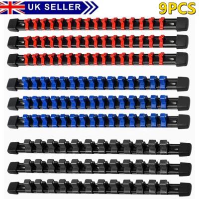 9PCS Socket Rail Storage Holder Organizer Tray Set 1/2" 3/8" 1/4" Wall Mount UK - Image 1 of 4