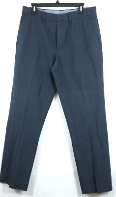 Calça social masculina J.CREW Bowery ajuste clássico 33 x 32 azul marinho listra de giz plana - Imagem 1 de 4