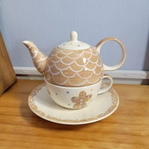Le Gourmet Chef Tea For One Lebkuchenmann Teekanne Tasse Untertasse Set - Bild 1 von 9