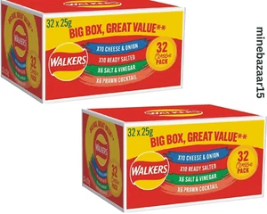2x Walkers Crisps Variety Pack - Big Box of 32x25g contains 4 Different Flavours - Picture 1 of 2