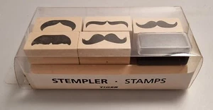 MOUSTACHE WOODEN STAMP SET 5 PIECE MOVEMBER NEW - Picture 1 of 3