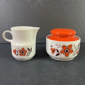 Juego de crema y azúcar Schumann Arzberg MCM floral naranja blanco Baviera Alemania - Imagen 1 de 22
