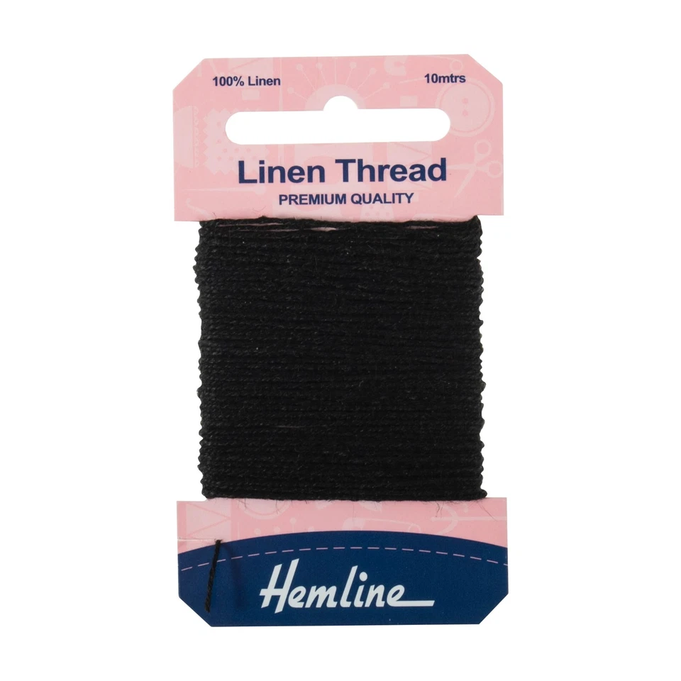 Hemline H1001/04 Black 100 Linen Strong Mending Thread 10m | Canvas/Upholstery