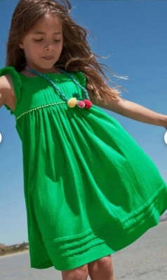 Novo com etiquetas Mini Vestido Jersey Boden Menina Detalhe Babado Manga Verde Pimenta 7-8 - Imagem 1 de 3