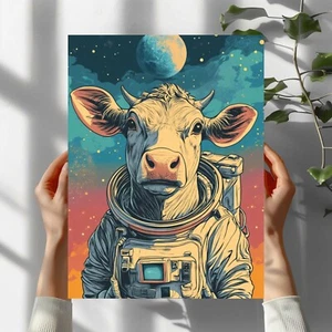 Kuh als Astronaut Premium Poster Schöne Wanddeko Dekoration in 40X30 cm - Bild 1 von 1