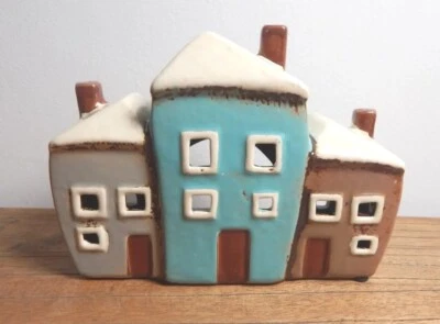 3 Cottages Village Tea light Holder Ceramic Candle Houses Ornament Home Gift - Image 1 of 4