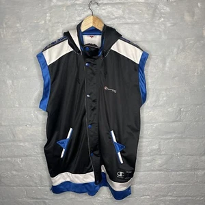 Chaqueta sin mangas Champion USA vintage con capucha negra/azul - grande - Imagen 1 de 12