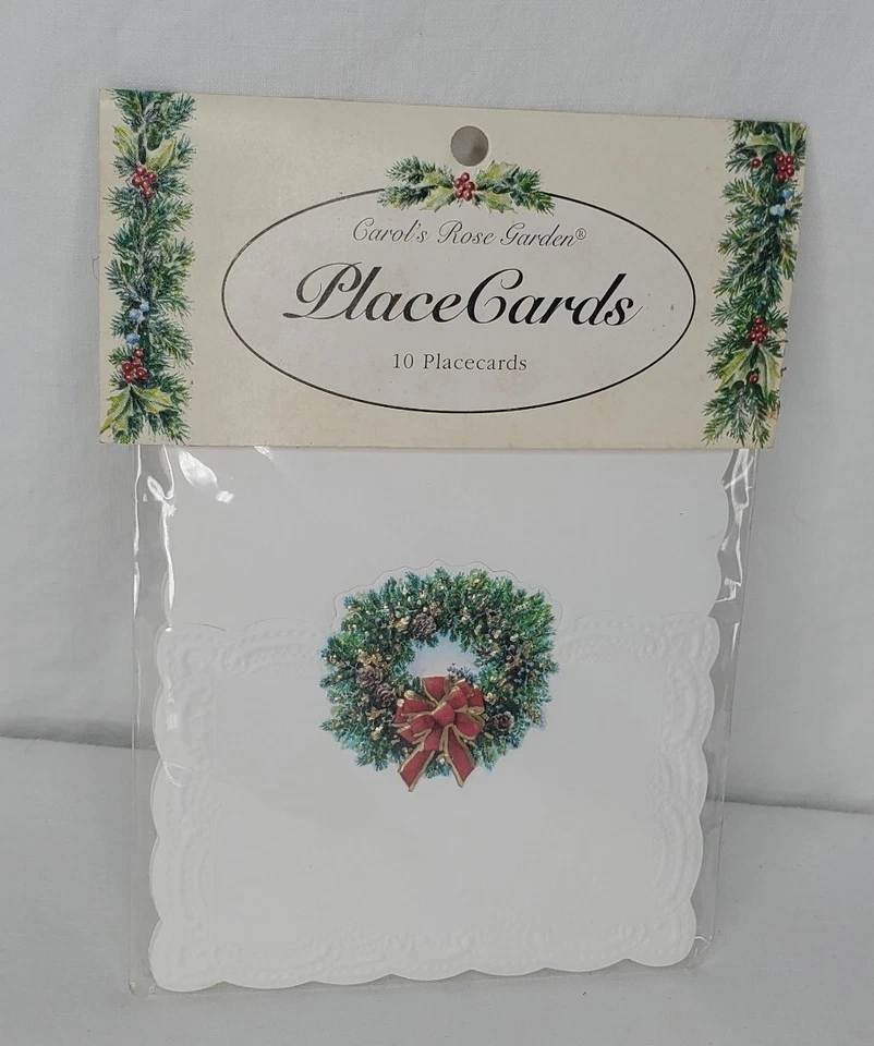 Vintage Christmas Place Cards Pinecones Holly Wreath Holiday Dinner Embossed 10 - Image 1 of 4