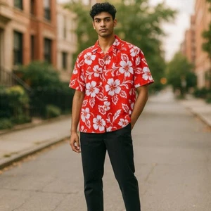 Royal Hawaiian Vintage Mens Red Floral Tropical Button Up Shirt Red Men - Picture 1 of 9