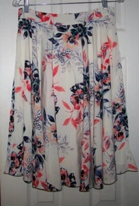 Womens Large  Anthropologie Ro & De  White Floral  A-Line Flare Lined Skirt - Picture 1 of 6
