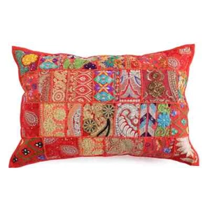 Indian Handmade Boho Patchwork Cushion Vintage Red Throw Pillow Cover 40x60 cm - Picture 1 of 3