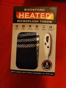 Biddeford Navy Plaid Heated Microplush Throw NIB - Picture 1 of 6
