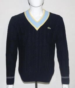 Suéter LACOSTE Unisex Ajuste Clásico Tejido con Cable Cuello en V Azul Talla Grande L Nuevo con Etiquetas - Imagen 1 de 14