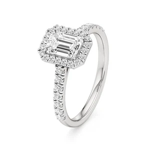 Anillo de compromiso de diamantes cultivados en laboratorio esmeralda de 1,40 quilates certificado IGI VS1 oro de 14 k KT - Imagen 1 de 13