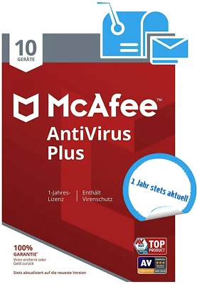 McAfee AntiVirus Plus|10 Geräte|1 Jahr stets aktuell|Originalverpackung per Post - Bild 1 von 2