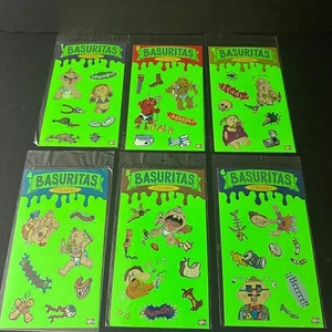 Garbage Pail Kids Basuritas Chile 1999 Complete Green Sticker Set (6 Sheets) - Picture 1 of 2