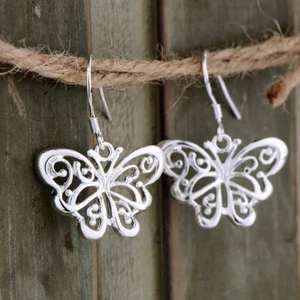 Butterfly Earrings 925 Sterling Silver Dangle Earrings - Picture 1 of 1