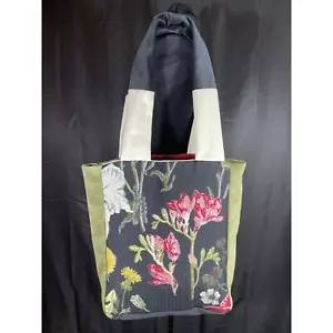 Handmade, one of a kind tote, soft velour and floral print, double strap, lined - Picture 1 of 8