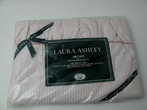 VINTAGE LAURA ASHLEY Twin Fitted Sheet 200 Cale Ticking Stripe Pink